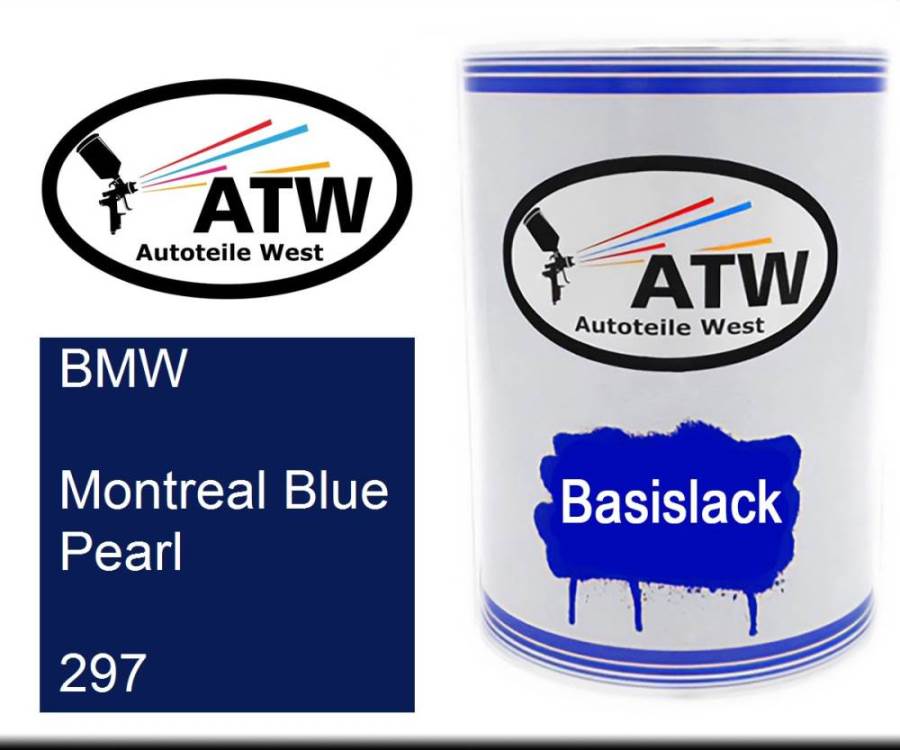 BMW, Montreal Blue Pearl, 297: 500ml Lackdose, von ATW Autoteile West.